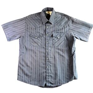 Men's Express Rider Short Sleeve Western Snap Shirt Blue Stripe Size‎ Large